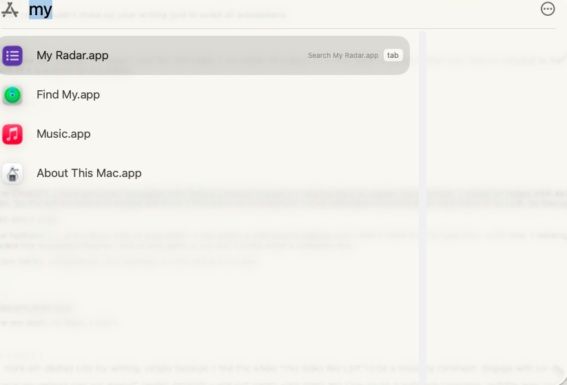 My Radar showing up as a Mac app in Spotlight
